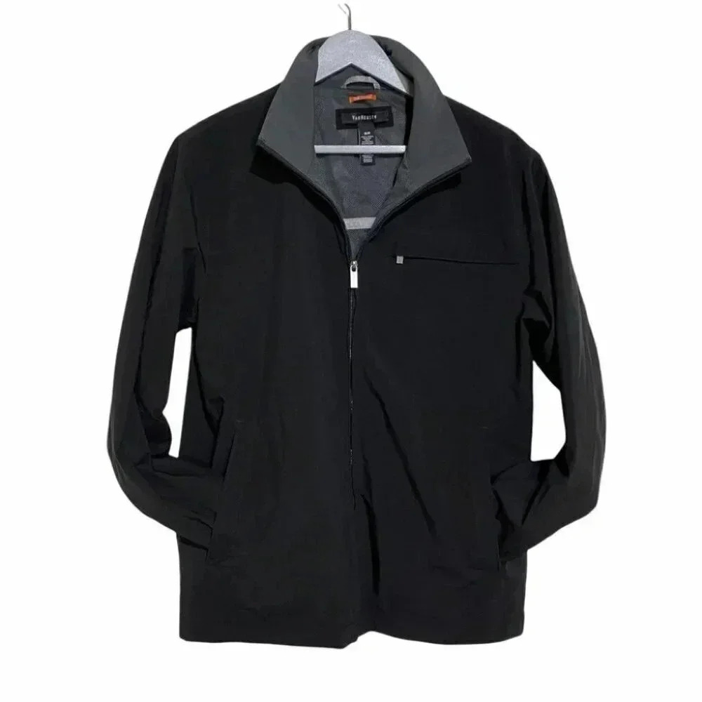 Van Heusen Jacket Small Black Traveler Full Zip Stretch Mock Neck Windbreaker